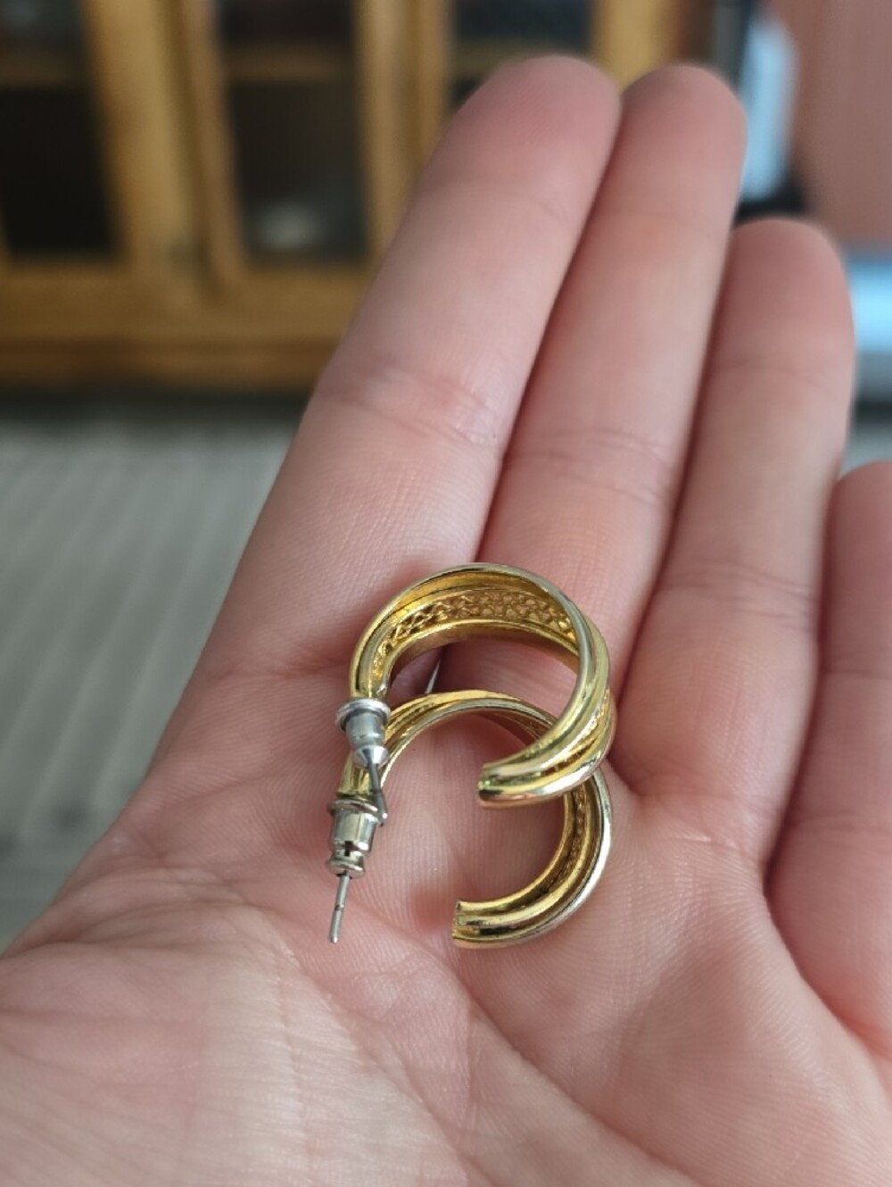 Gold Braided Detail Half Hoop Earrings - Women's Jewelry - Picture 6 of 9